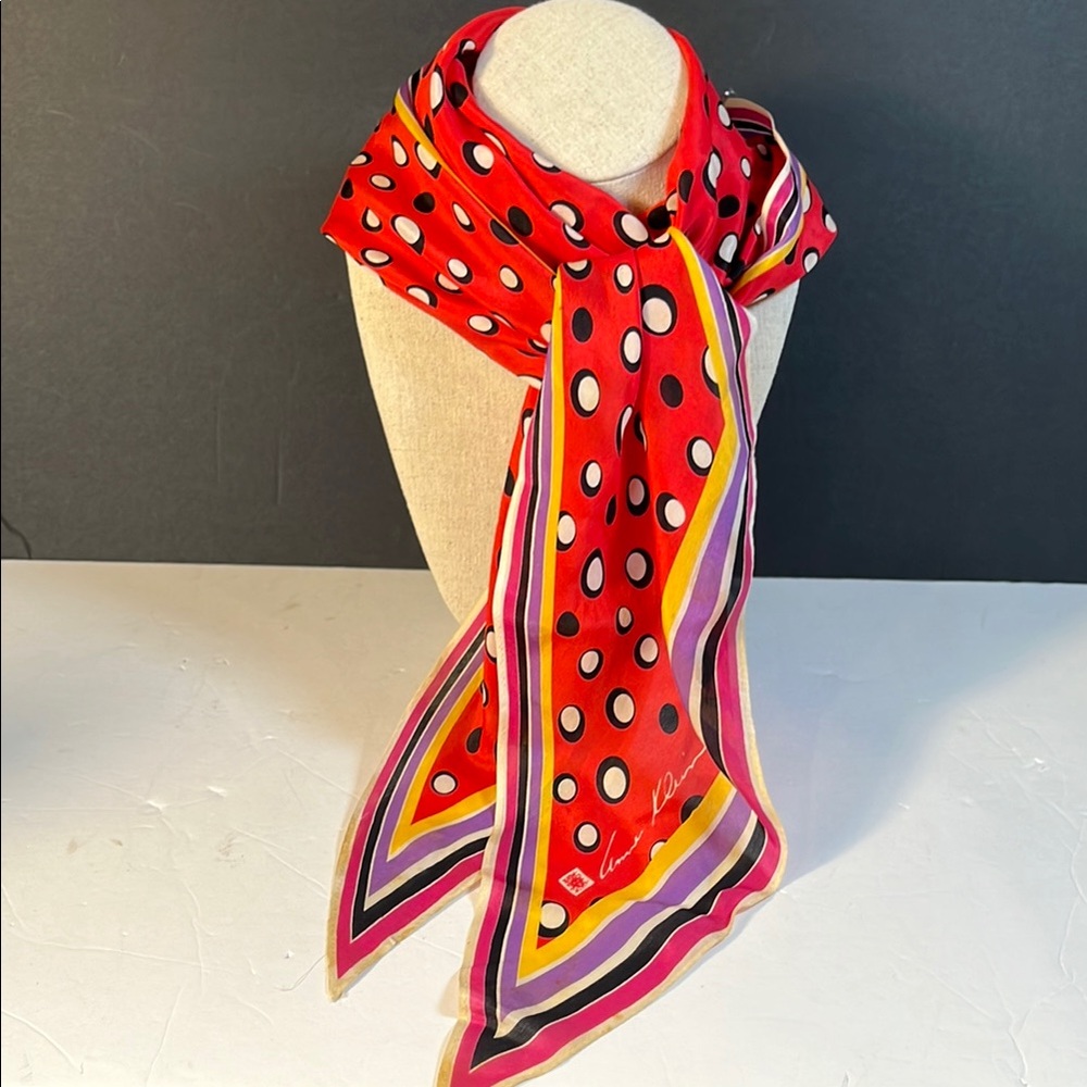 Anne Klein Polka Dot Silk Scarf - Red and Multicolor